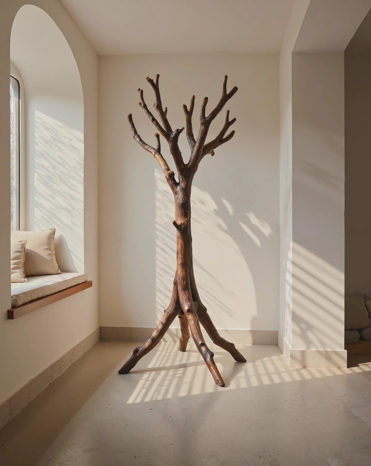 Rustic Tree Branch Coat Rack – Solid Wood Standing Hanger for Home Decor