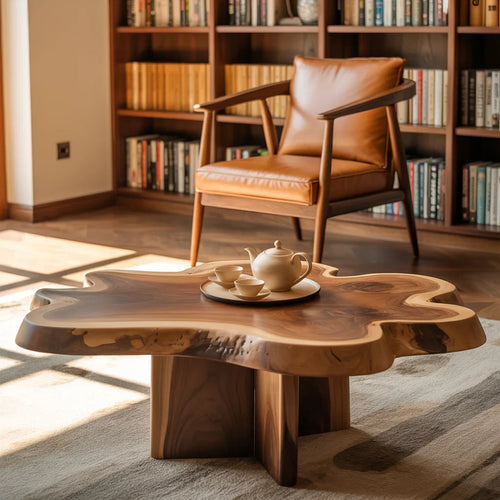 Handmade Reclaimed Wood Slab Table - Rustic Modern Live Edge Center Table