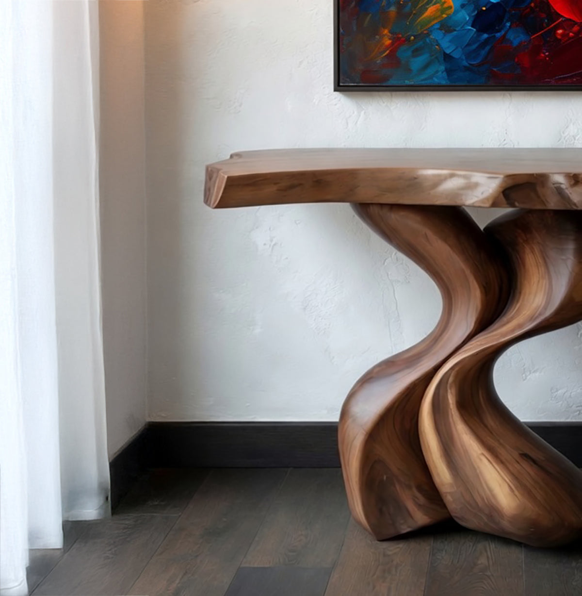 Console Table Unique Art Solid Wood Handmade Narrow Wood
