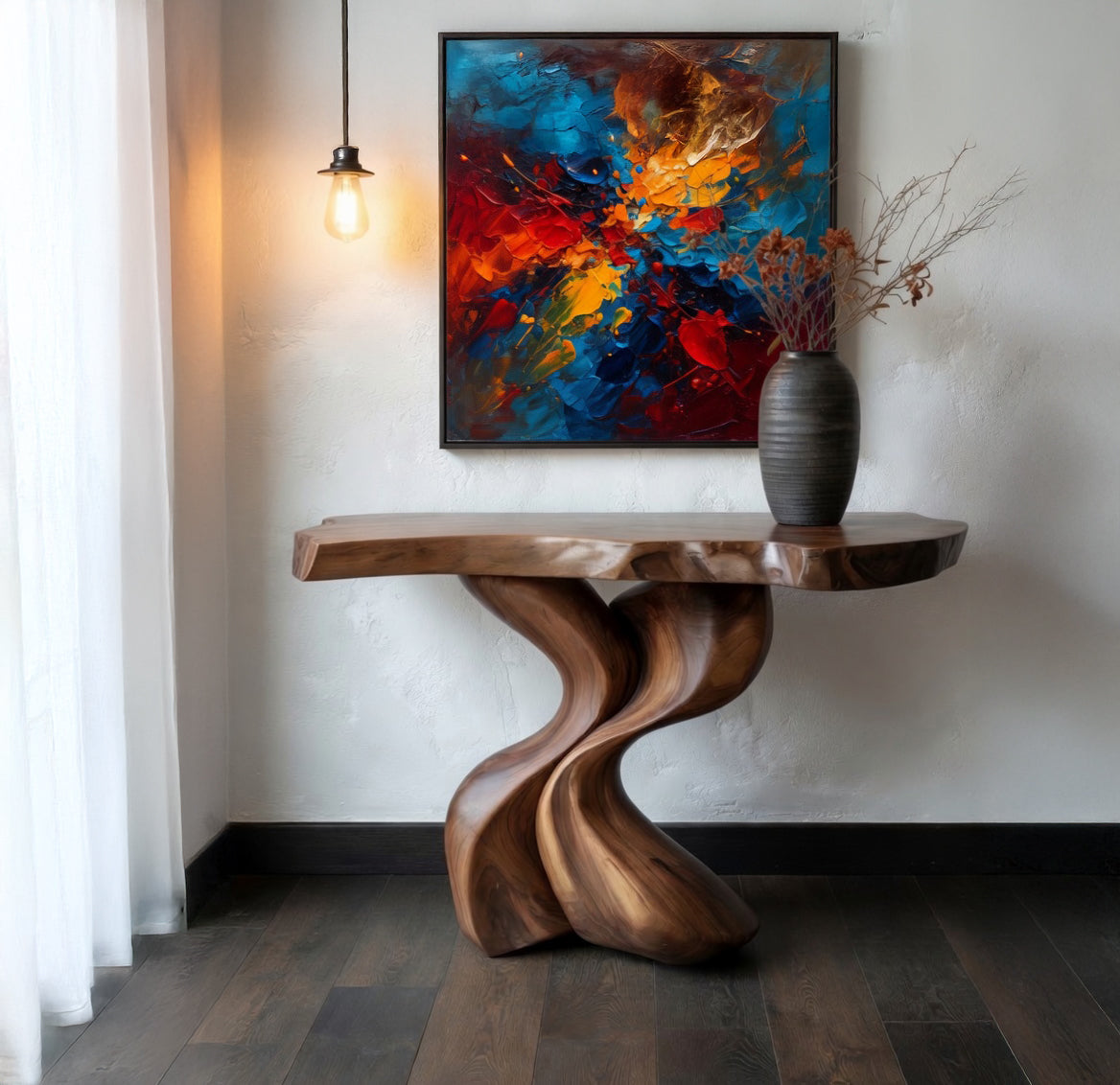 Console Table Unique Art Solid Wood Handmade Narrow Wood