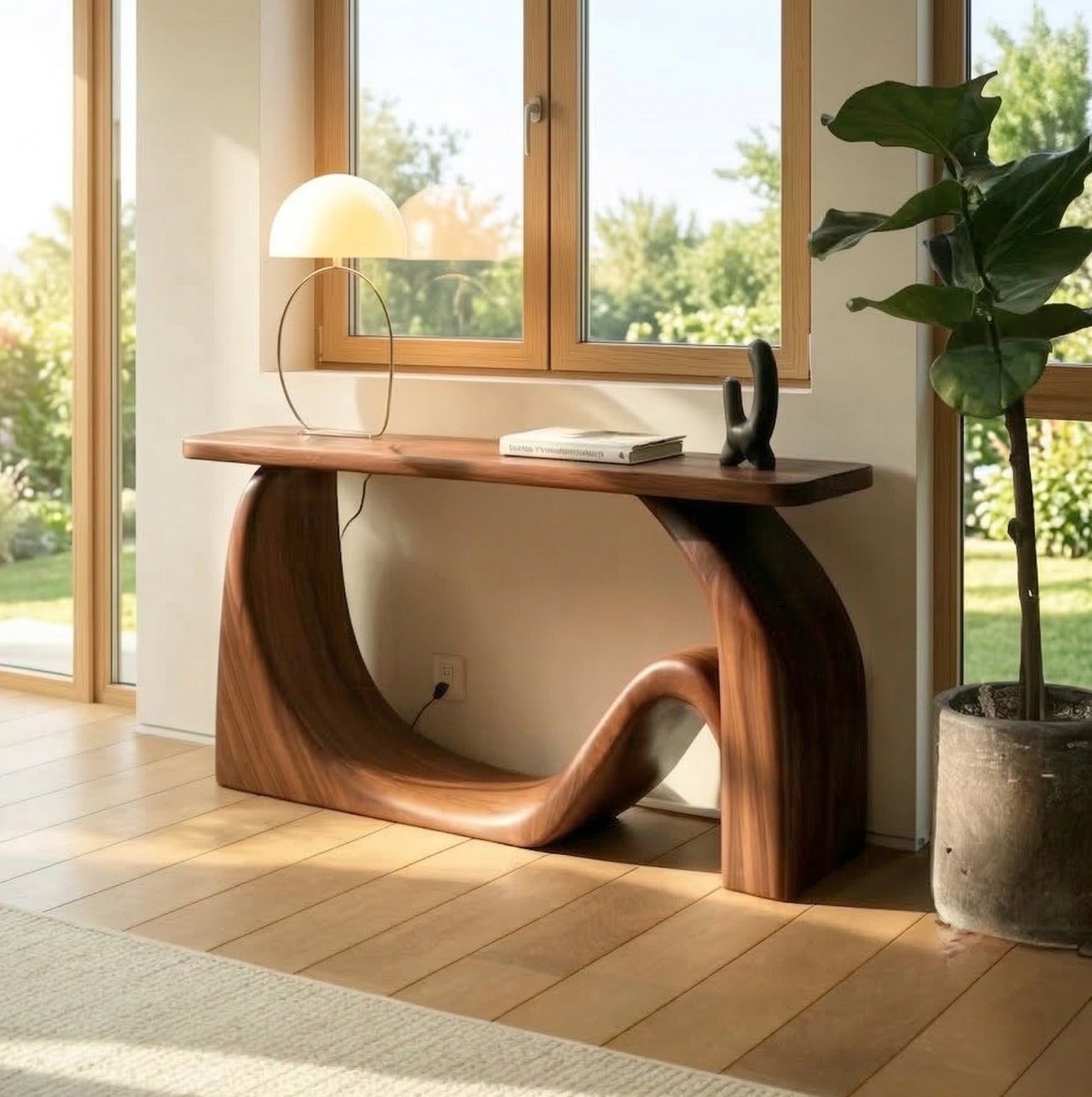 Sculptural Solid Wood Console Table – Handmade Organic Entryway Table