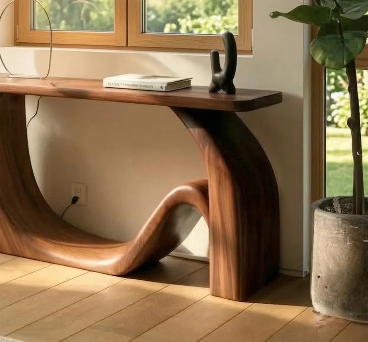 Sculptural Solid Wood Console Table – Handmade Organic Entryway Table