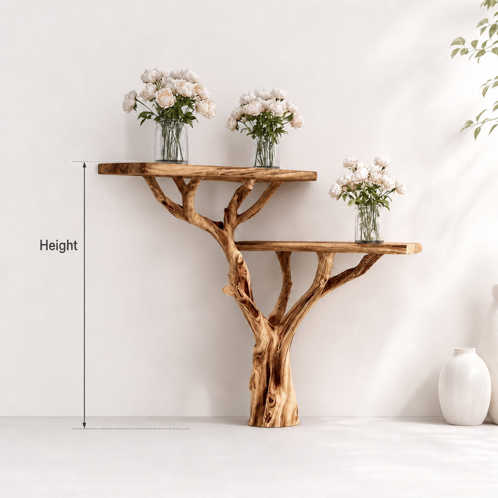 Corner Floating Console Table – Tree Branch Driftwood Entryway Stand