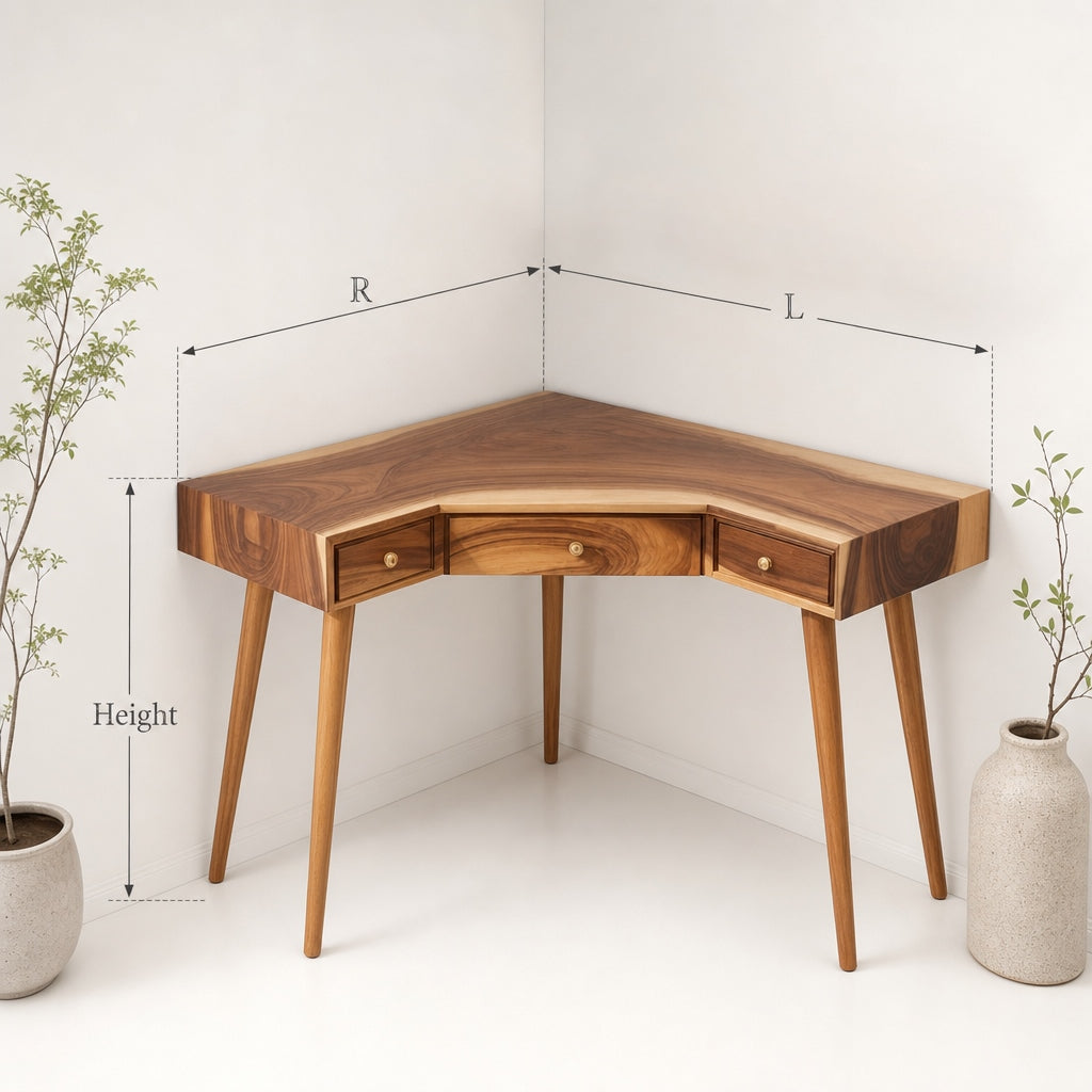 Corner Live Edge Solid Wood Desk – Organic Modern Writing Table