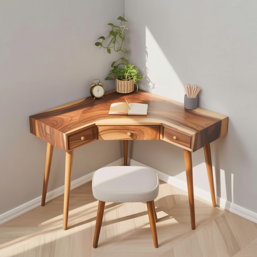 Corner Live Edge Solid Wood Desk – Organic Modern Writing Table