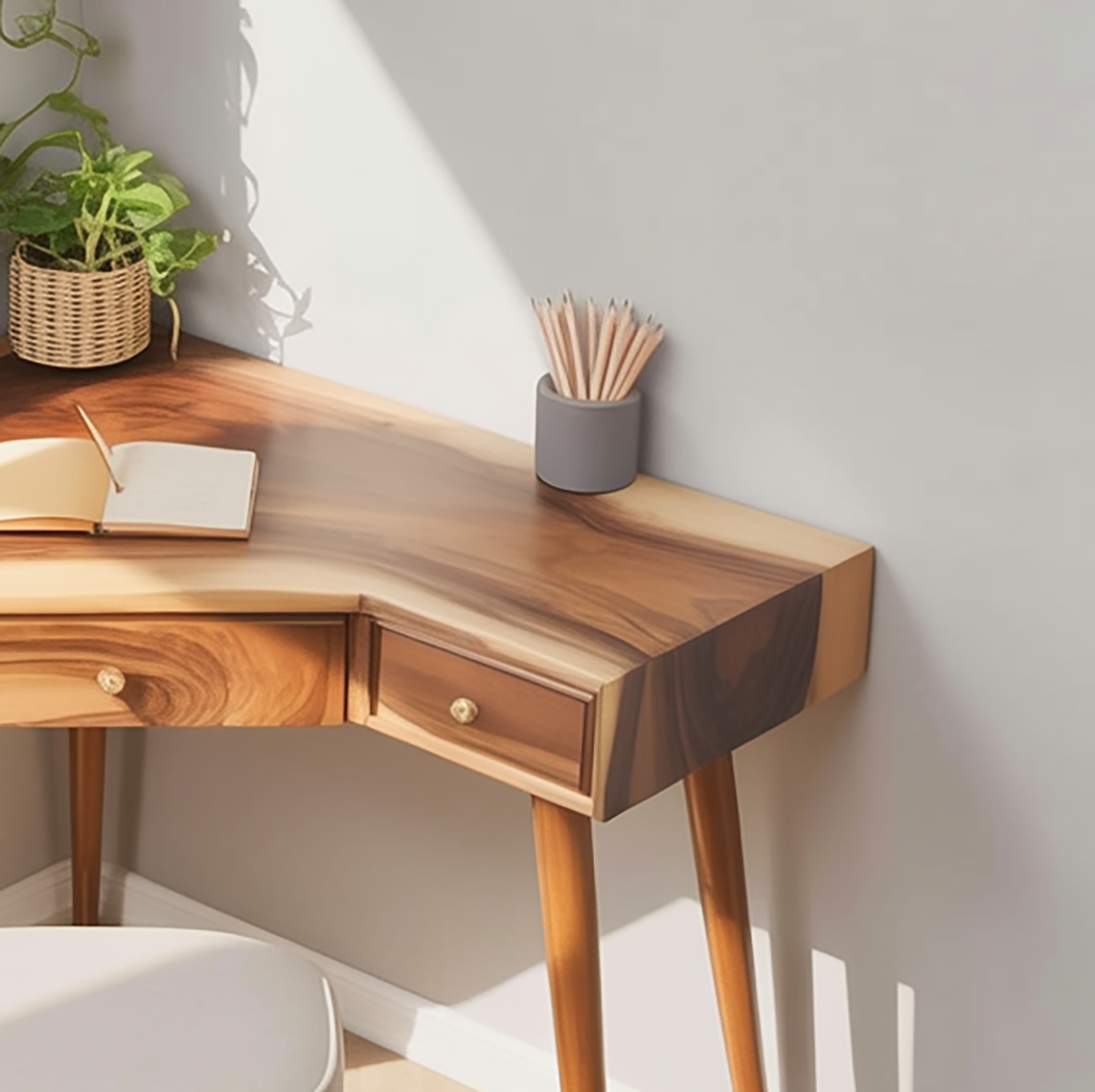 Handcrafted wooden writing table for home office workspace