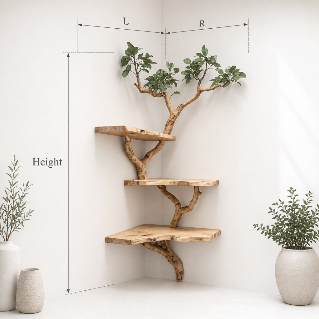 Corner Tree Shelf – Rustic Wooden Branch Floating Corner Shelves
