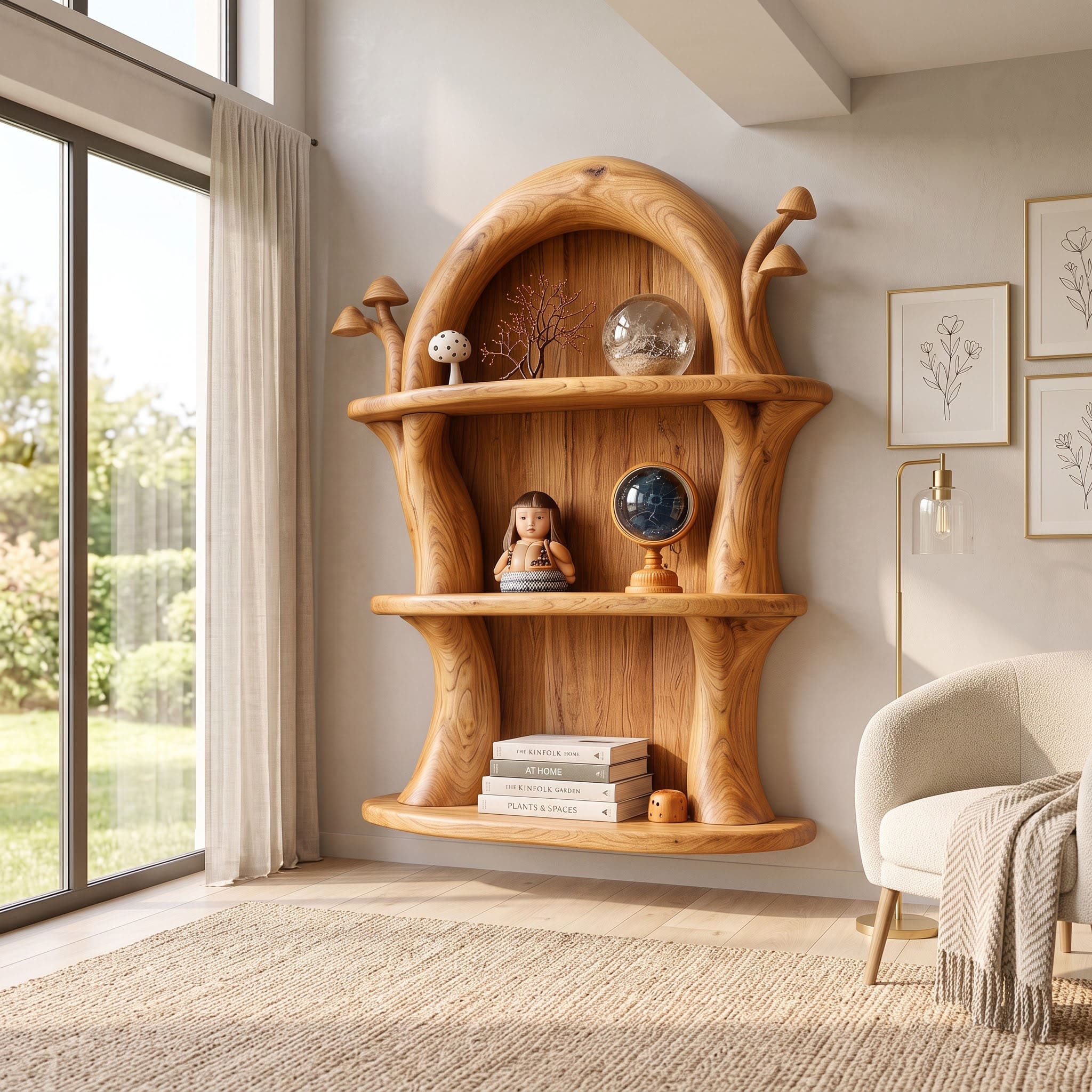 Hand-Carved Solid Wood Mushroom Wall Shelf & Display | Ashdeco
