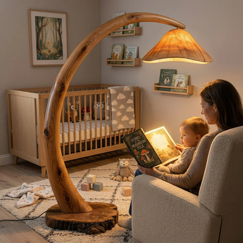 Crescent Arc Nursery Mushroom Floor Lamp with Translucent Glow
