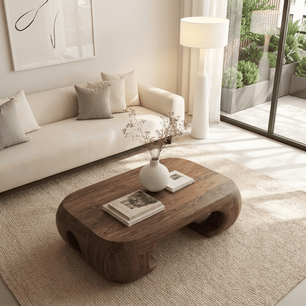 Sculptural curved coffee table crafted from solid wood