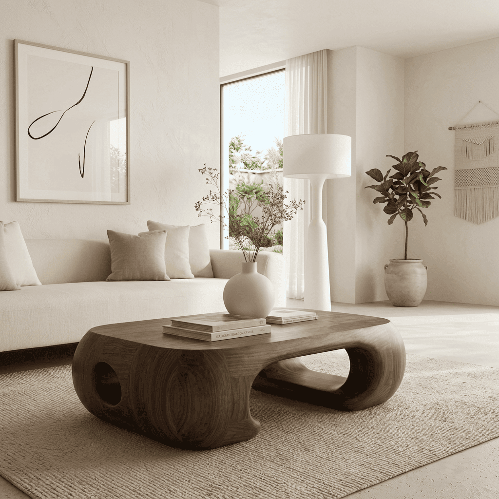 Organic solid wood low table enhancing a contemporary home interior