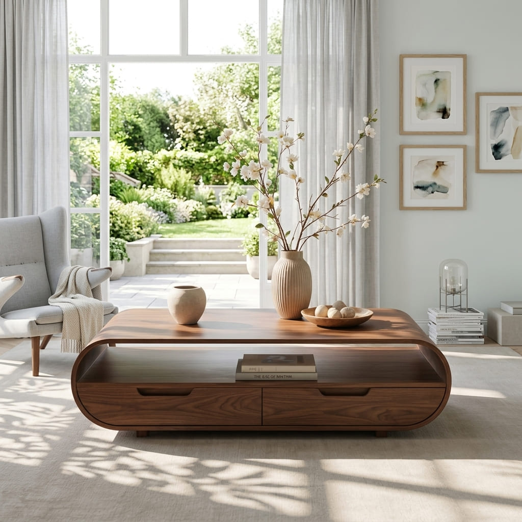 Sculptural handcrafted coffee table in a luxury living space