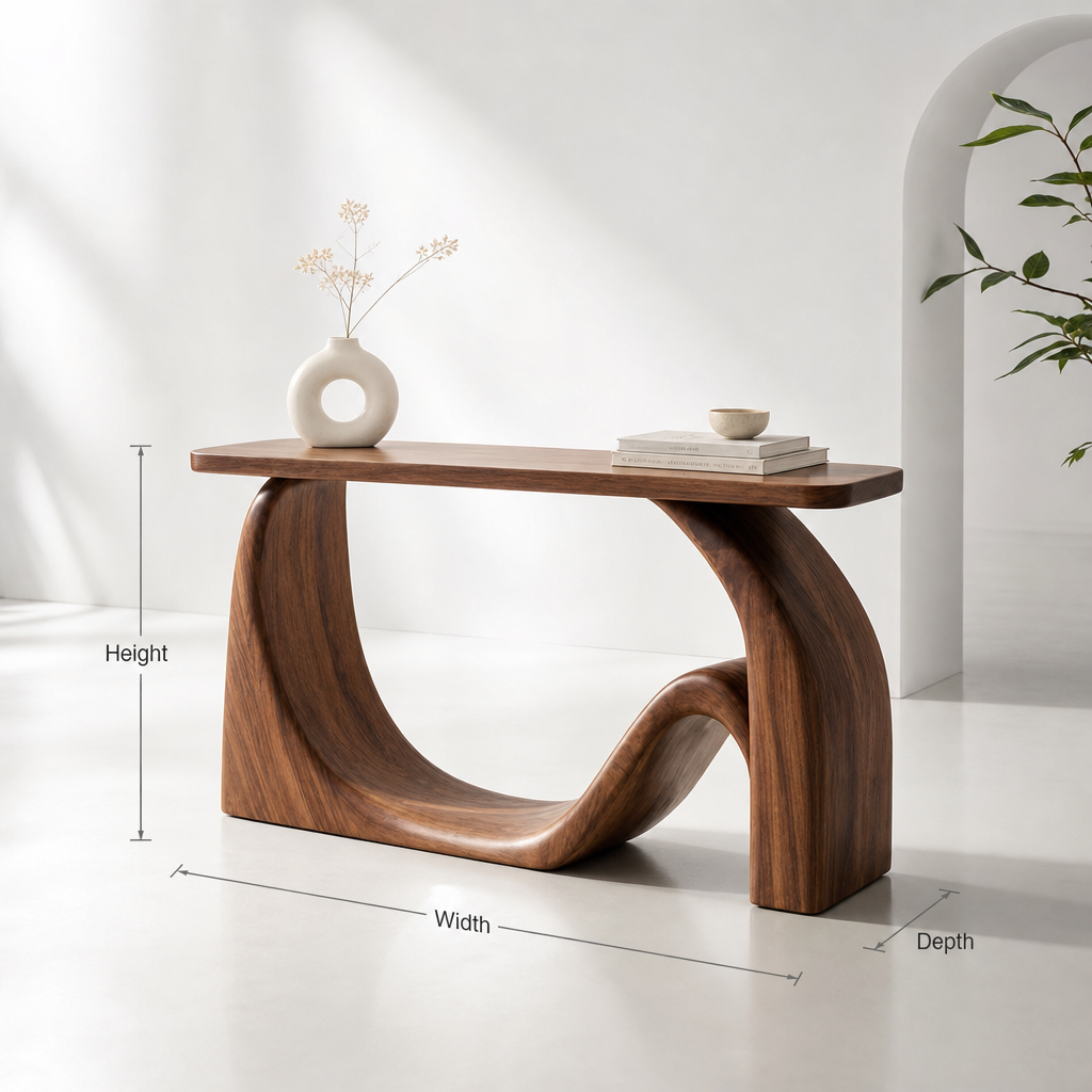 Curved Sculptural Solid Wood Console Table – Handmade Live Edge Entryway Table