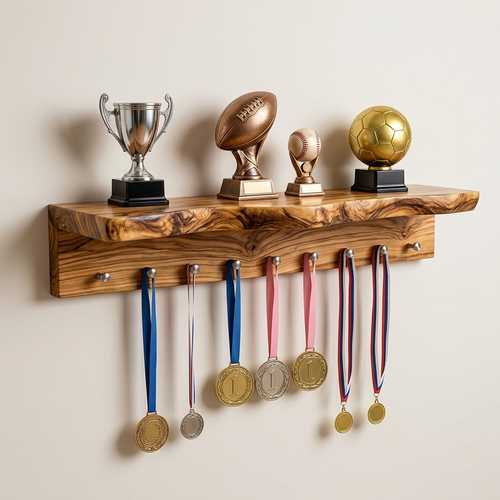 Custom Live Edge Medal Display Shelf – Meaningful Gift for Sports-Loving Father