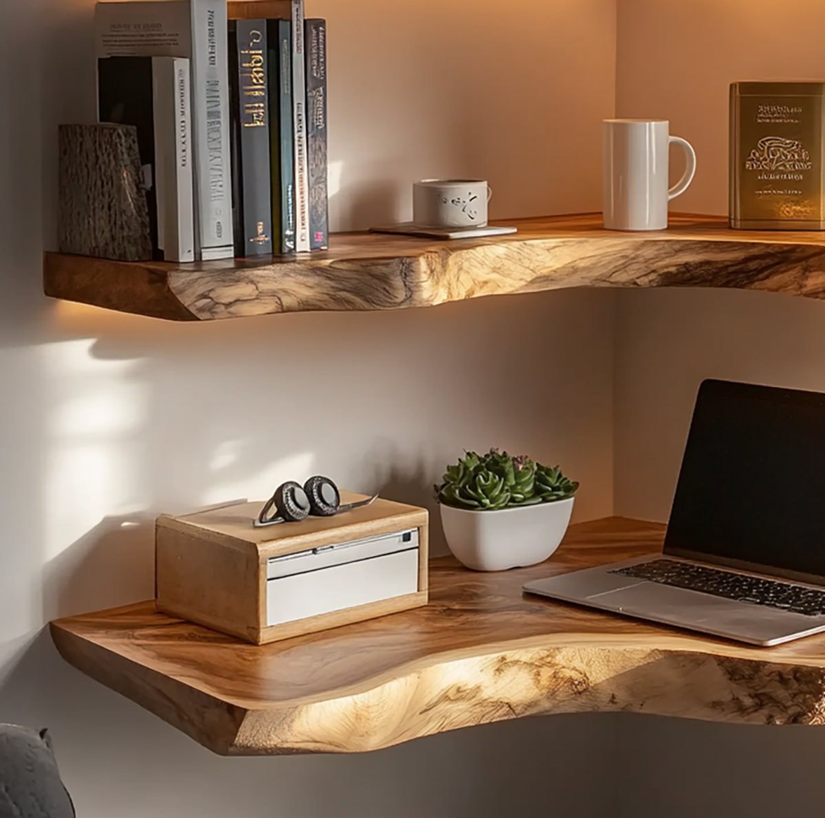 Rustic wood corner shelf for kitchen or bathroom decor