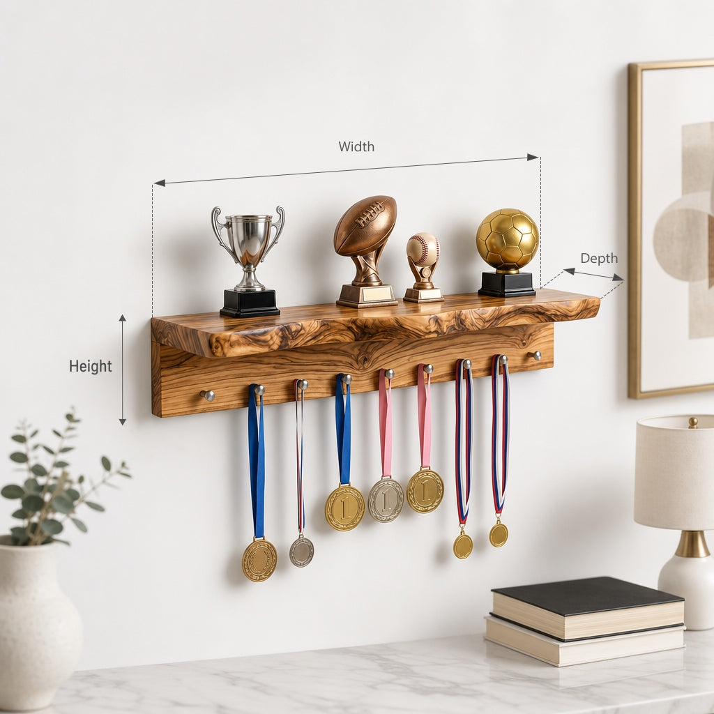 Custom Live Edge Medal Display Shelf – Meaningful Gift for Sports-Loving Father