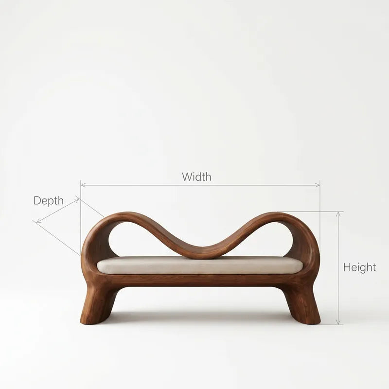 Double Wave Arch Entryway Bench - Solid Wood Sculptural Accent