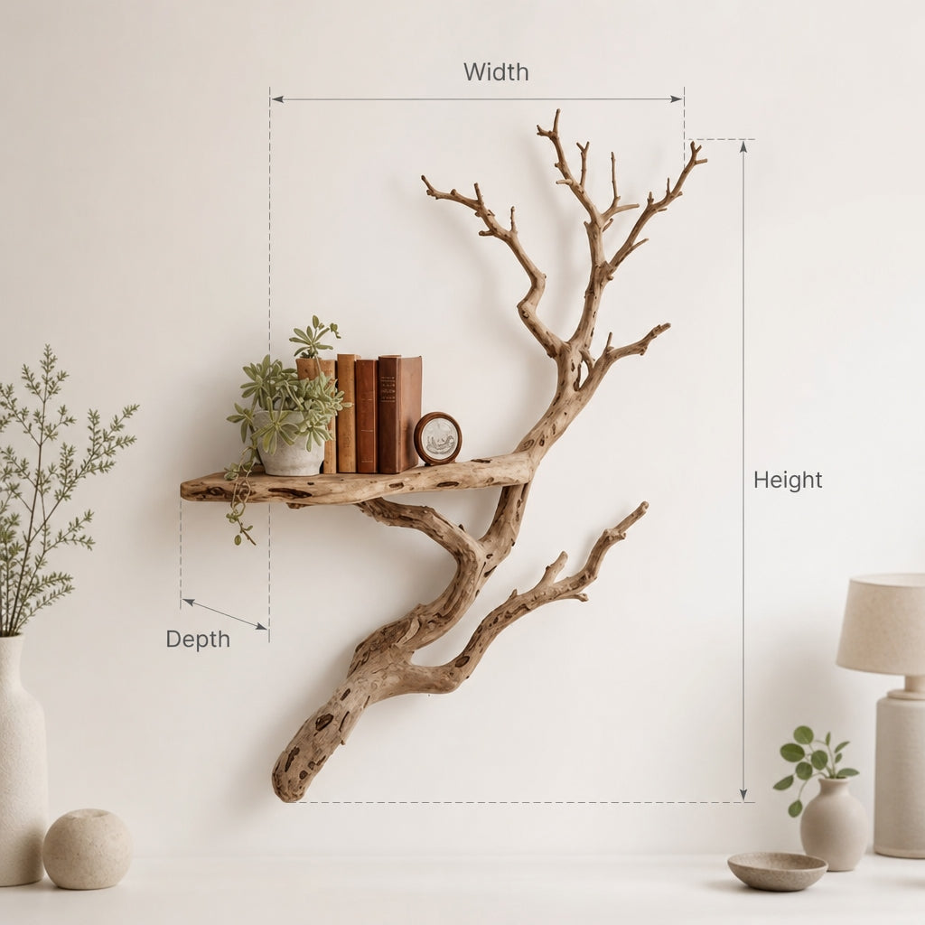 Driftwood Book Shelf On Wall Art Custom Tree Branch Corner Floating Shelves Decor