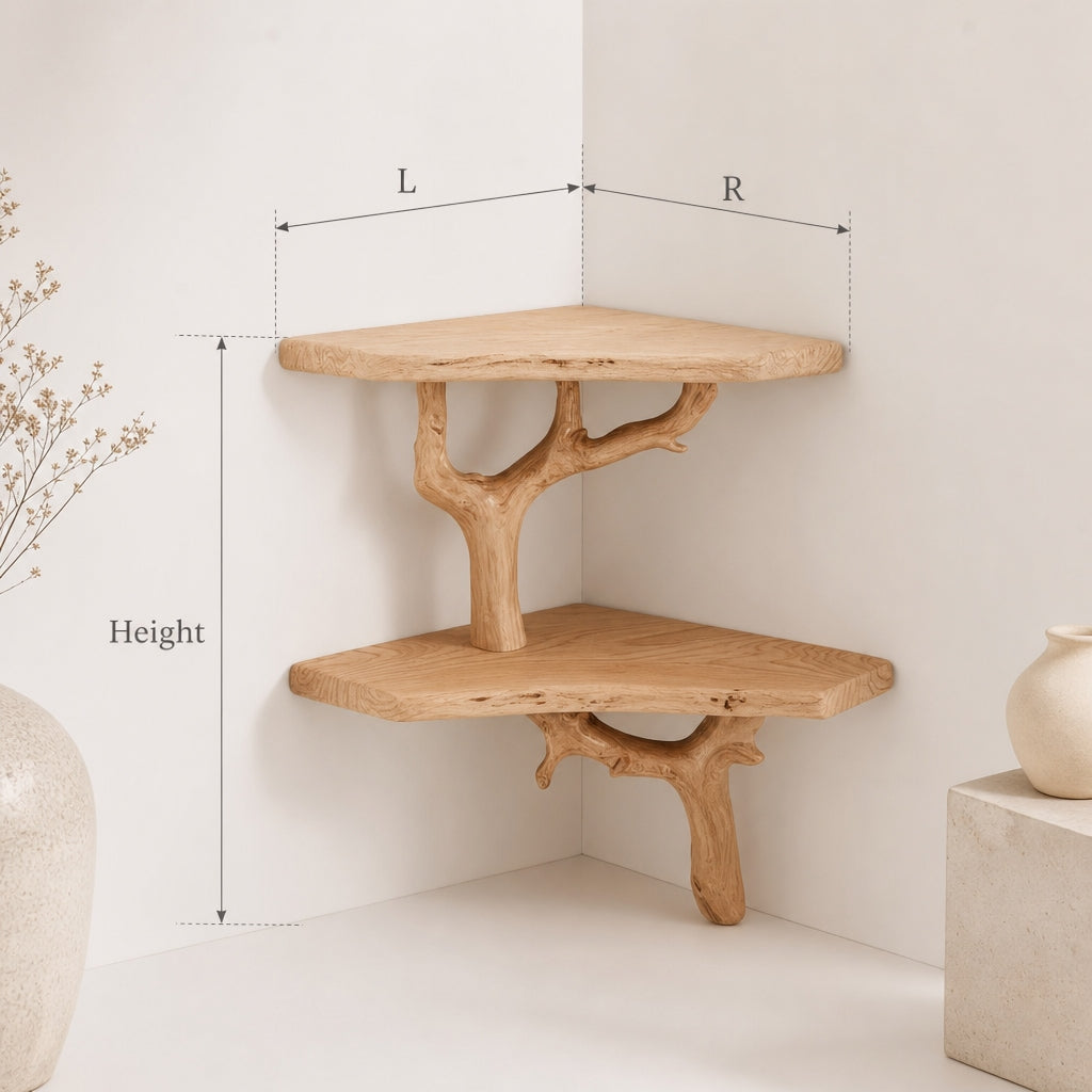 Driftwood Corner Wall Shelf – Solid Wood Tree Branch Bookshelf
