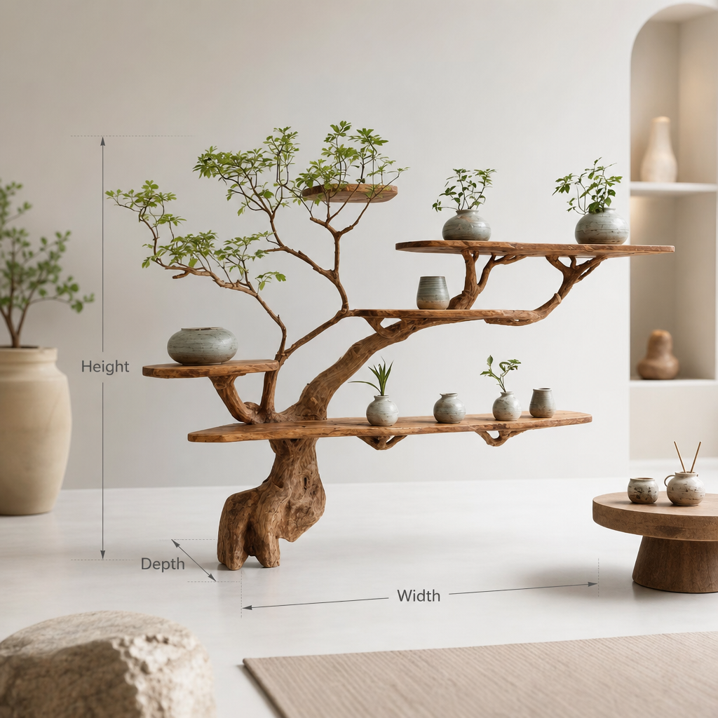 Driftwood tree bookshelf designed as a floating wall-mounted bookcase