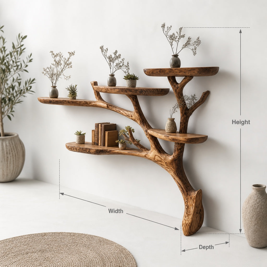 Driftwood Floating Shelf – Rustic Tree Branch Wall Art & Handmade Bookshelf