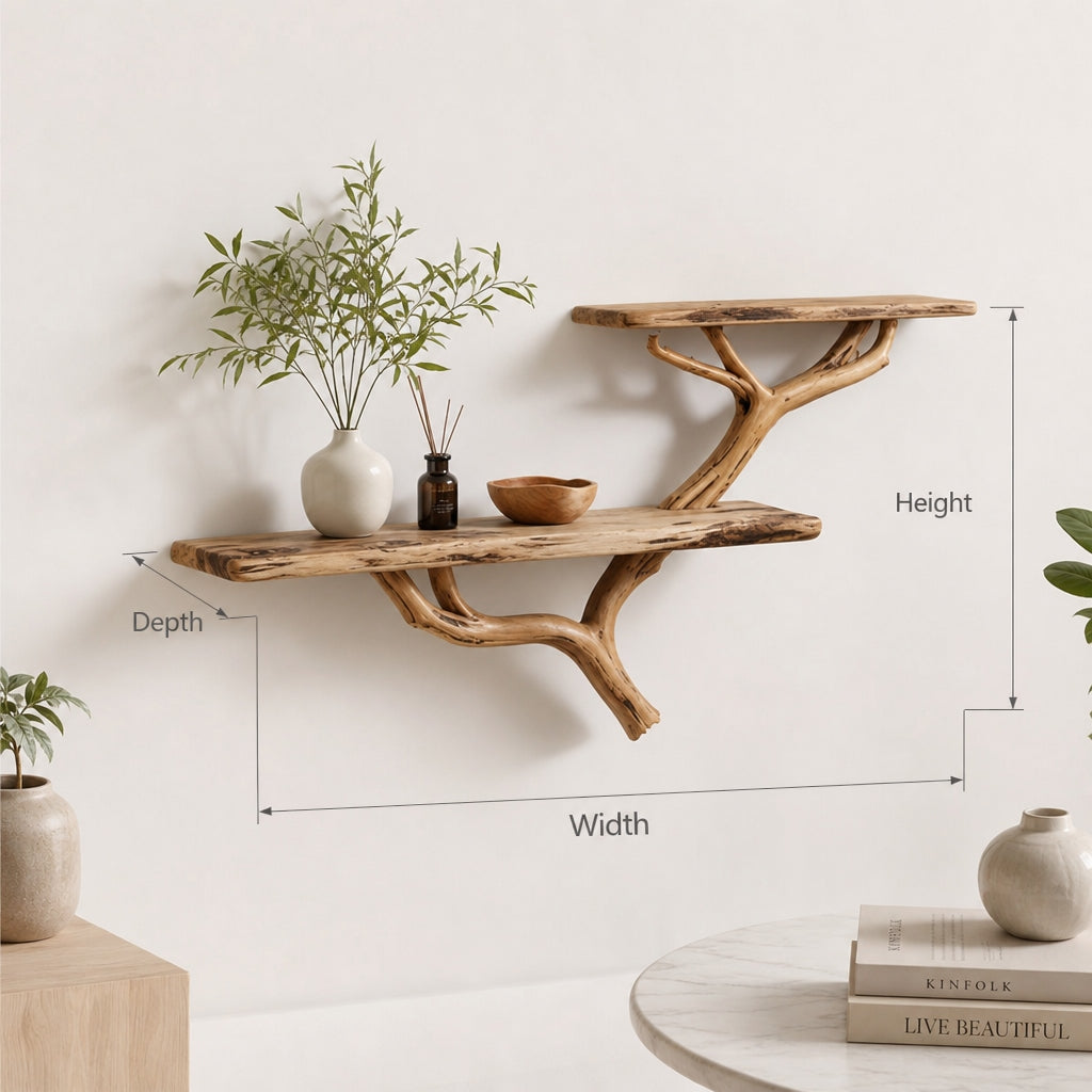 Driftwood Tree Branch Floating Shelf – Handmade Rustic Wall Decor
