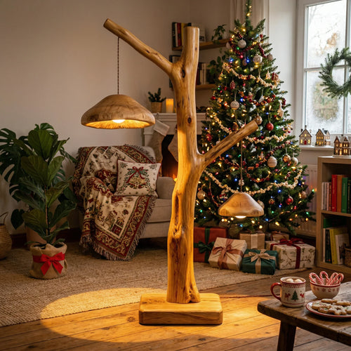 Dual Pendant Tree Mushroom Floor Lamp with Hanging Gill Glow