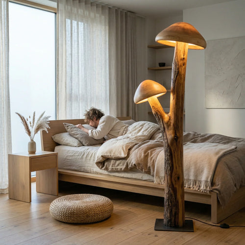 Dual Translucent Mushroom Bark Trunk Floor Lamp