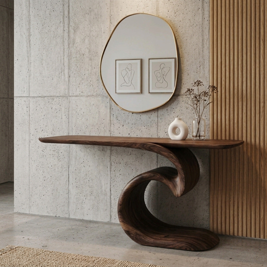 Elegant flowing console table in solid wood
