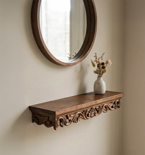 Elegant Ornate Carved Solid Wood Floating Console Shelf