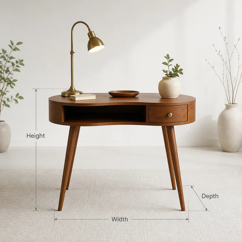 Elegant Live Edge Style Curved Solid Wood Desk Table