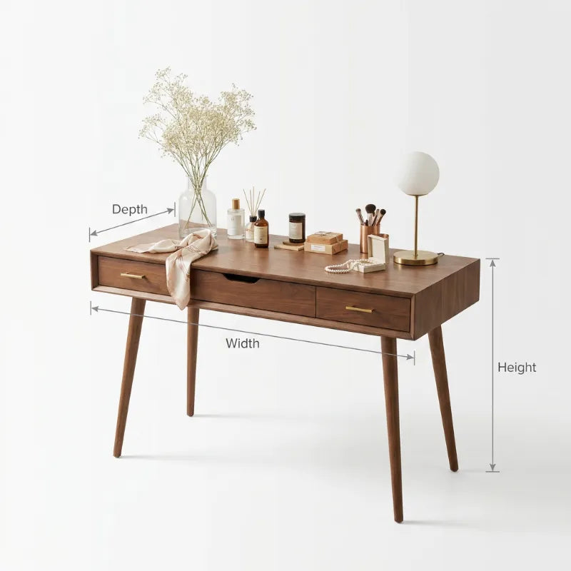 Elegant Tapered Leg Solid Wood Vanity Table - Organic Modern Dressing Table