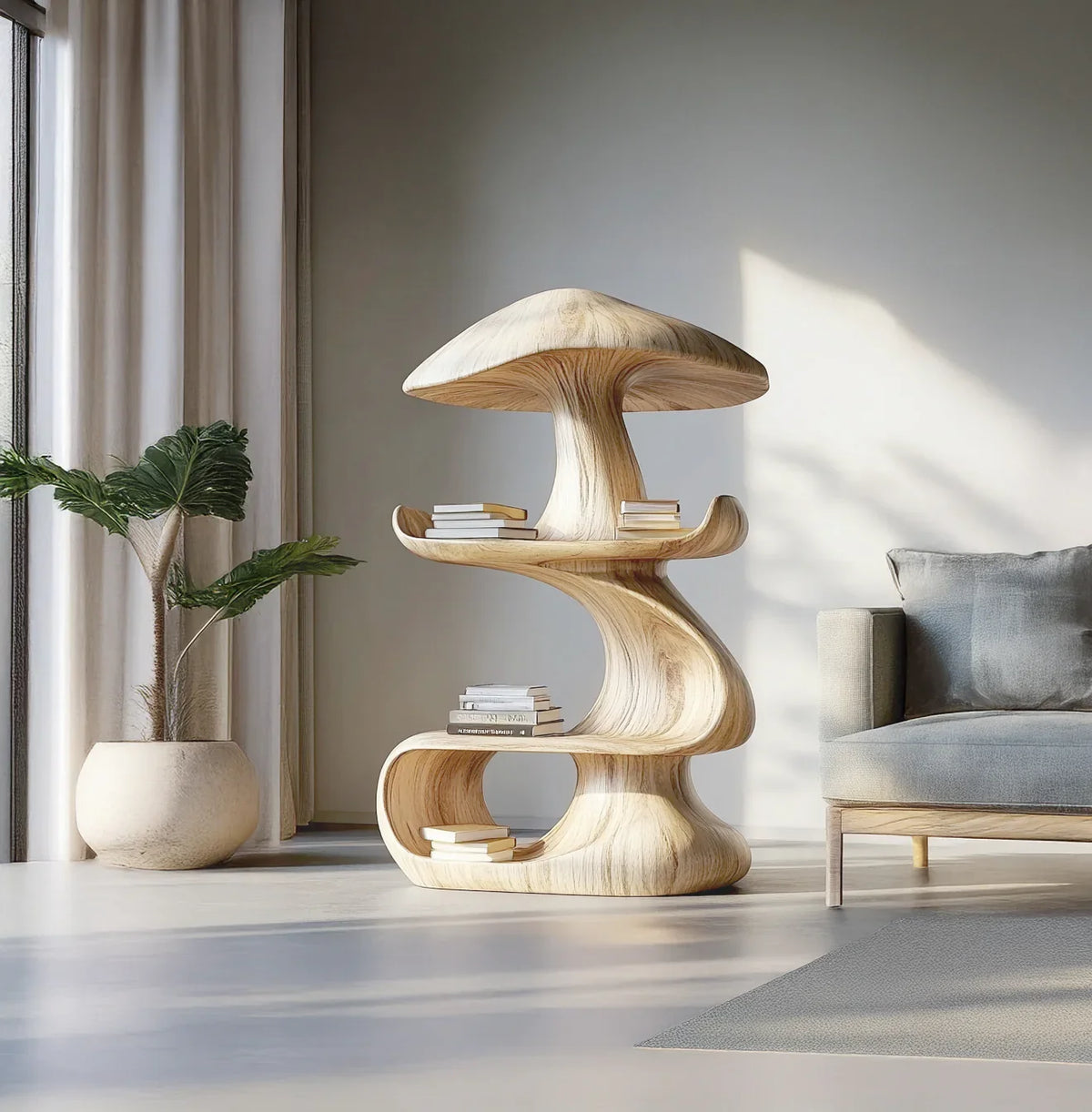 Decorative mushroom shelf for reading nook storage