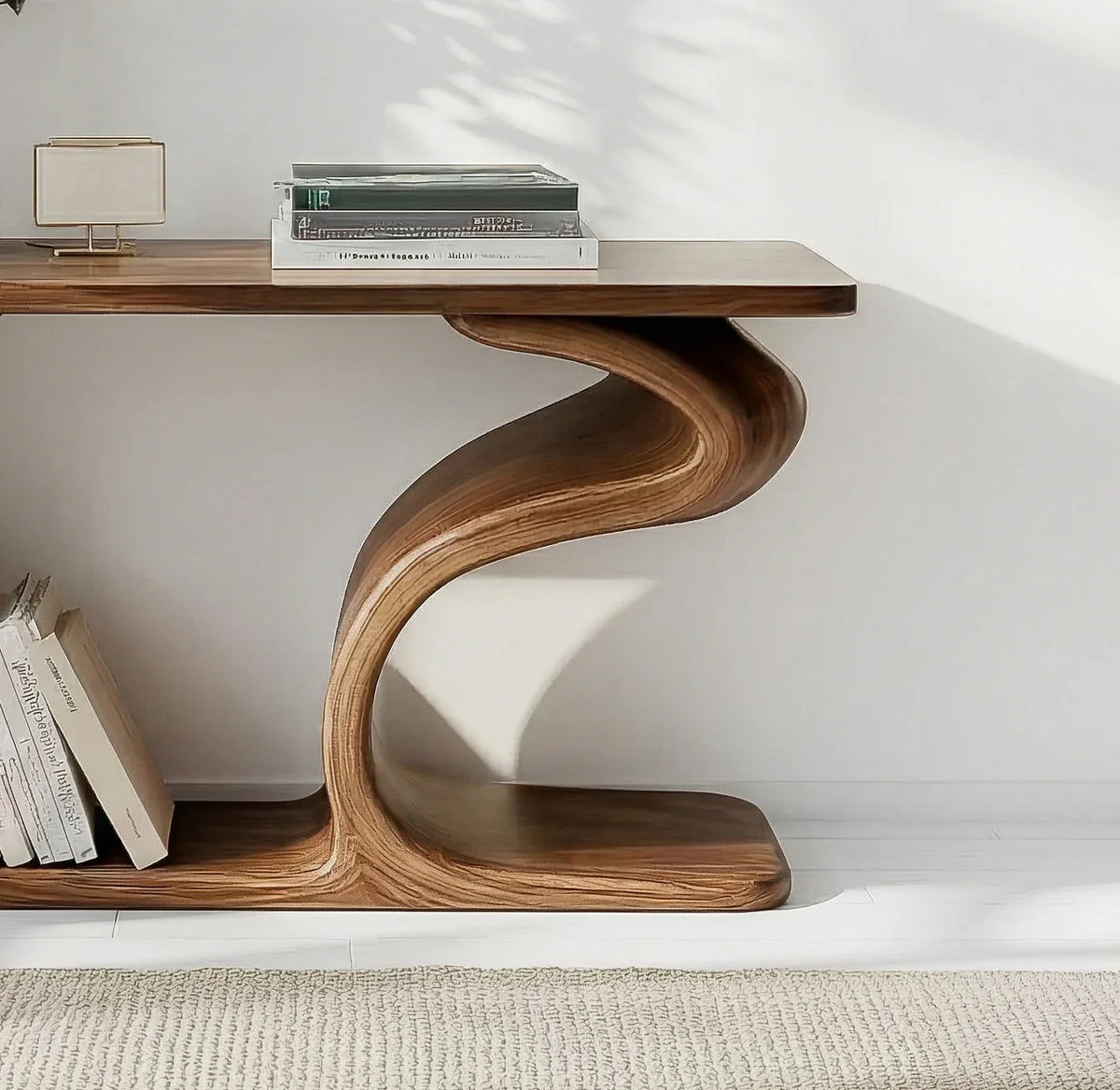 Reading nook console table with built in book storage