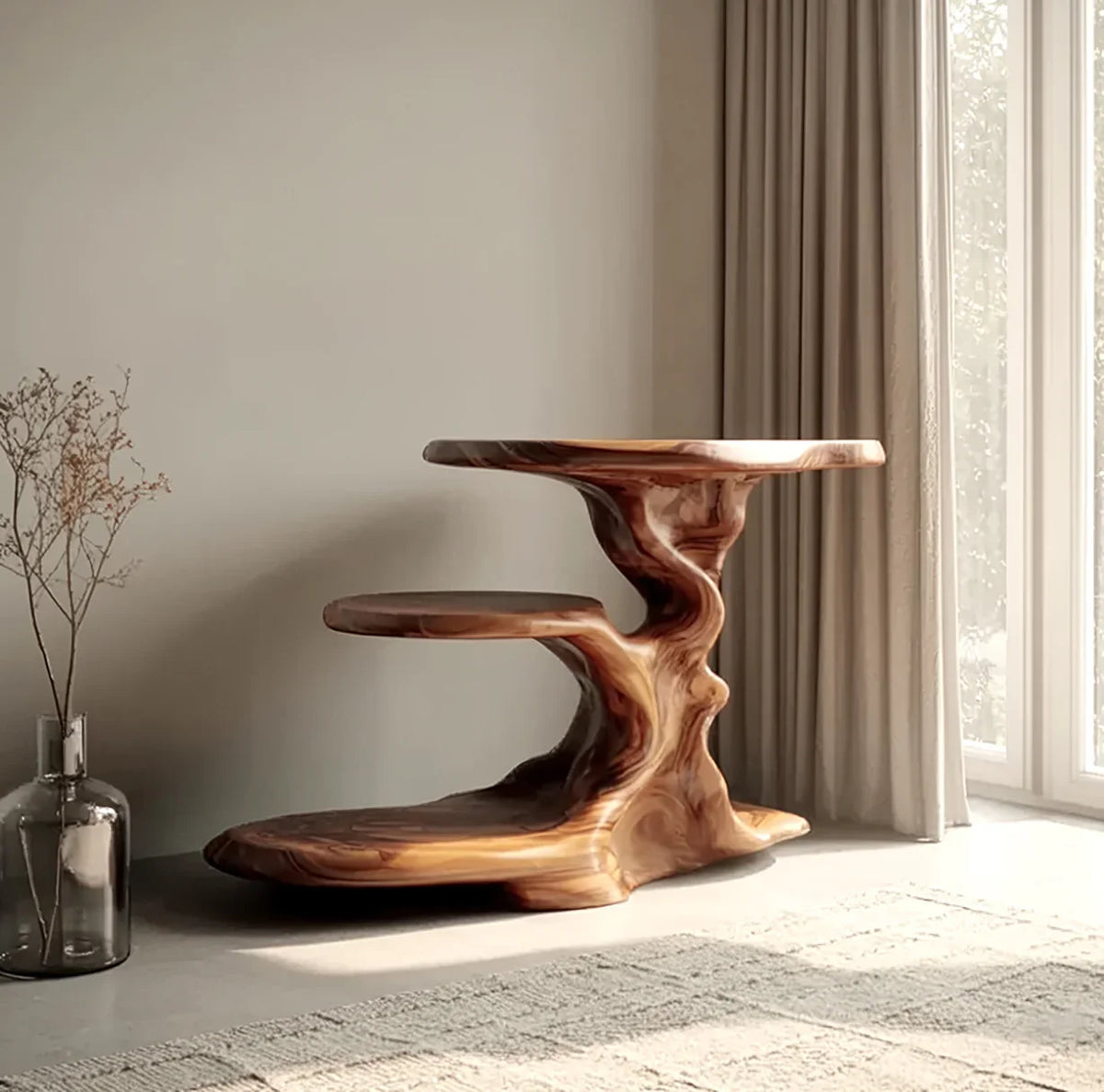 Modern minimalist reading nook wood console with book storage