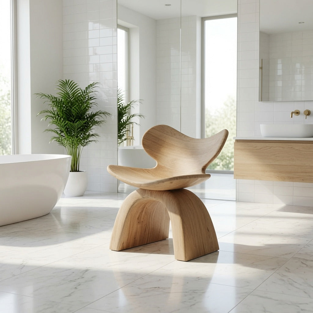 Natural live edge bathroom chair crafted from hardwood