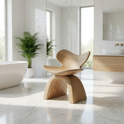 Ergonomic Live Edge Wood Shower Stool – Natural Modern Bathroom Chair