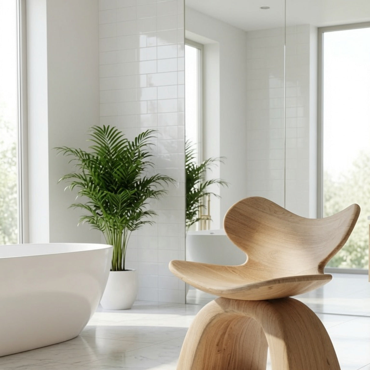 Ergonomic live edge shower stool in solid wood