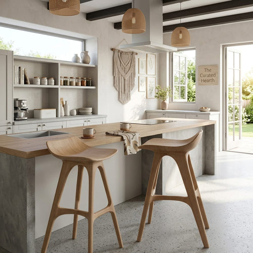 Ergonomic Solid Wood Bar Stools with Flowing Curves