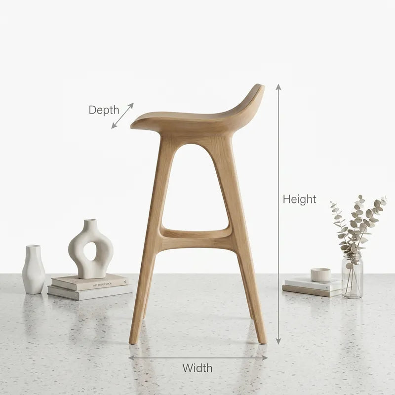 Ergonomic Solid Wood Bar Stools with Flowing Curves