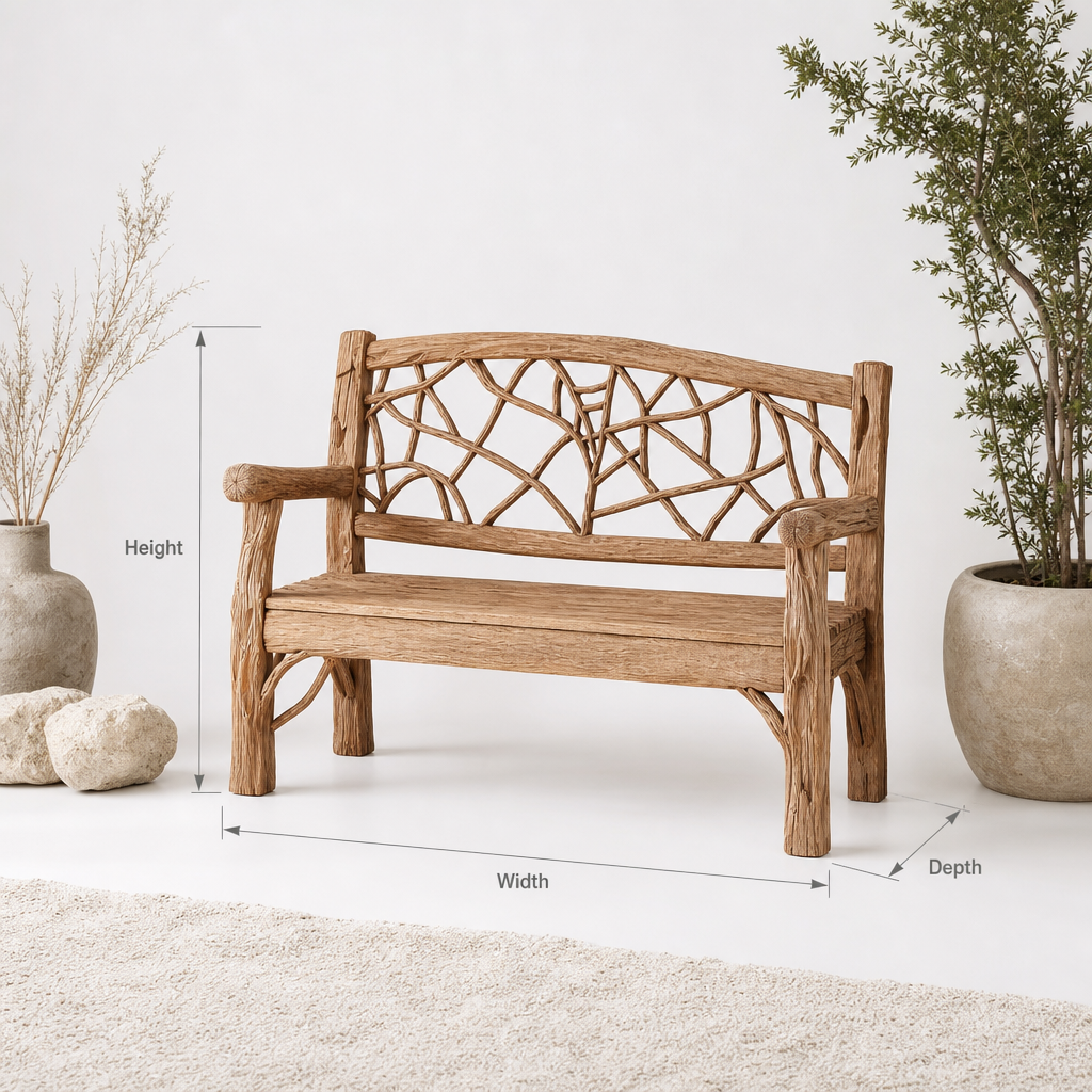 Handcrafted farmhouse wooden deck seating bench for festive outdoor porch layout