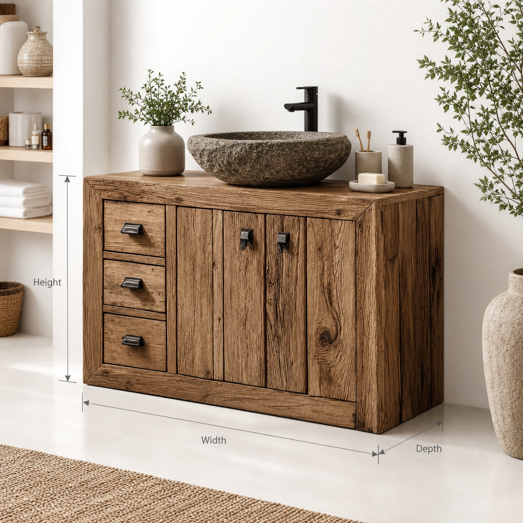 Farmhouse Live Edge Bathroom Vanity – Handcrafted Reclaimed Solid Wood Cabinet
