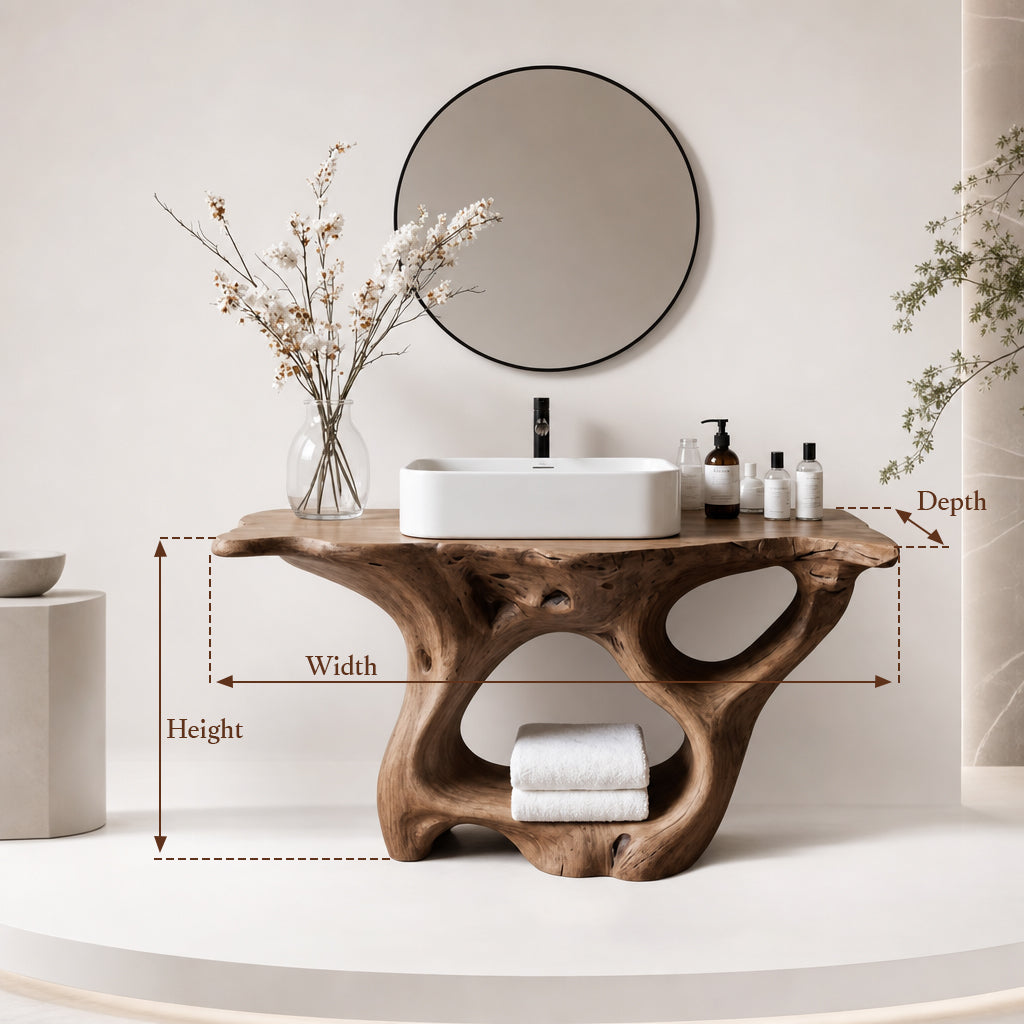 Farmhouse Live Edge Floating Bathroom Vanity – Rustic Solid Wood Console