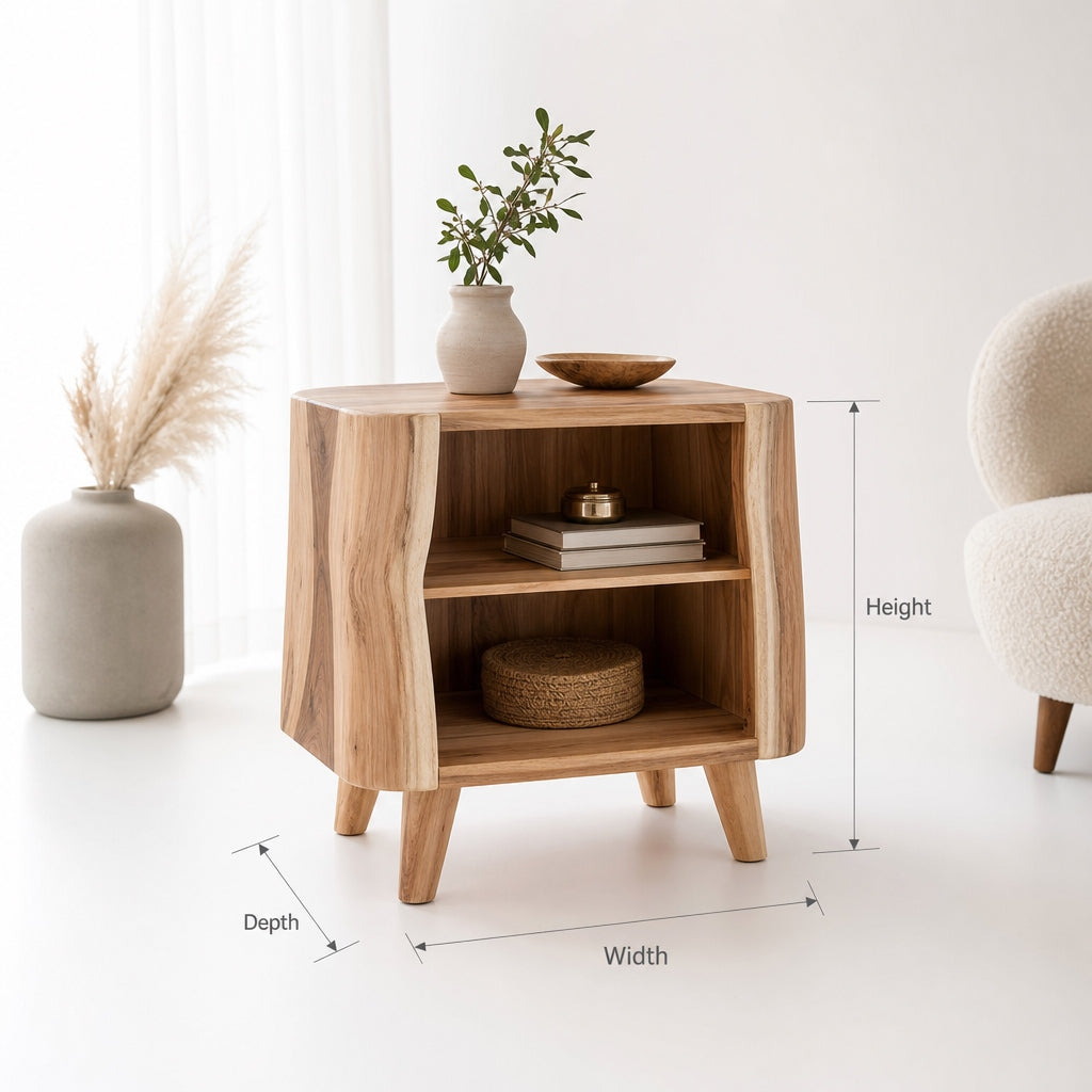 Farmhouse Nightstand for Bedroom – Rustic Natural Wood Bedside Table with Drawer