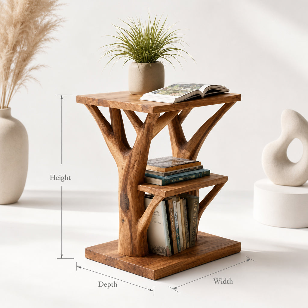 Farmhouse Round End Table – Live Edge Solid Wood Accent Table