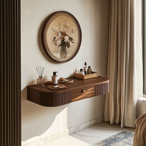 Floating Fluted Solid Wood Vanity Table – Elegant Modern Vanity Masterpiece