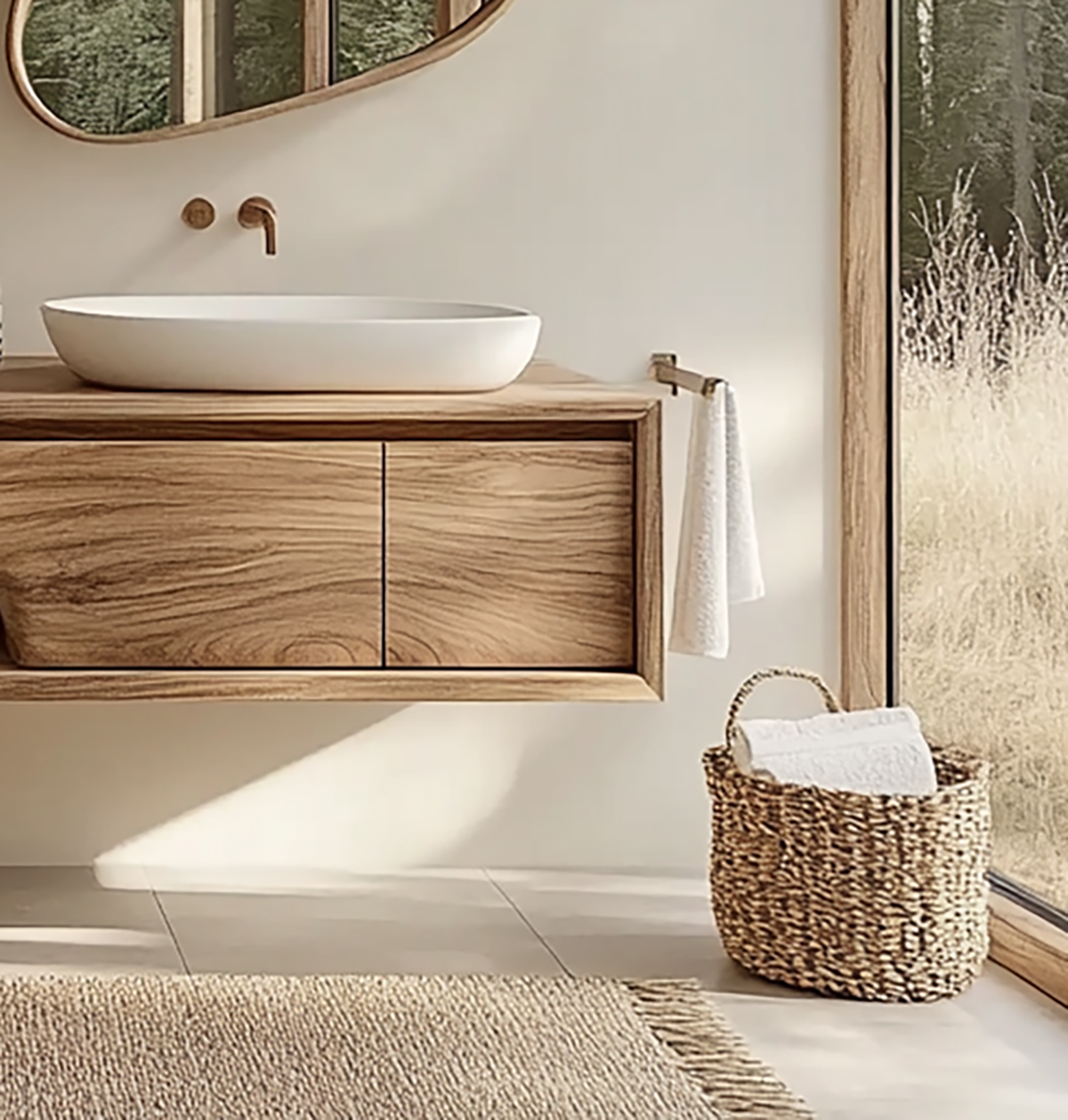 Organic modern bathroom vanity handcrafted from solid wood