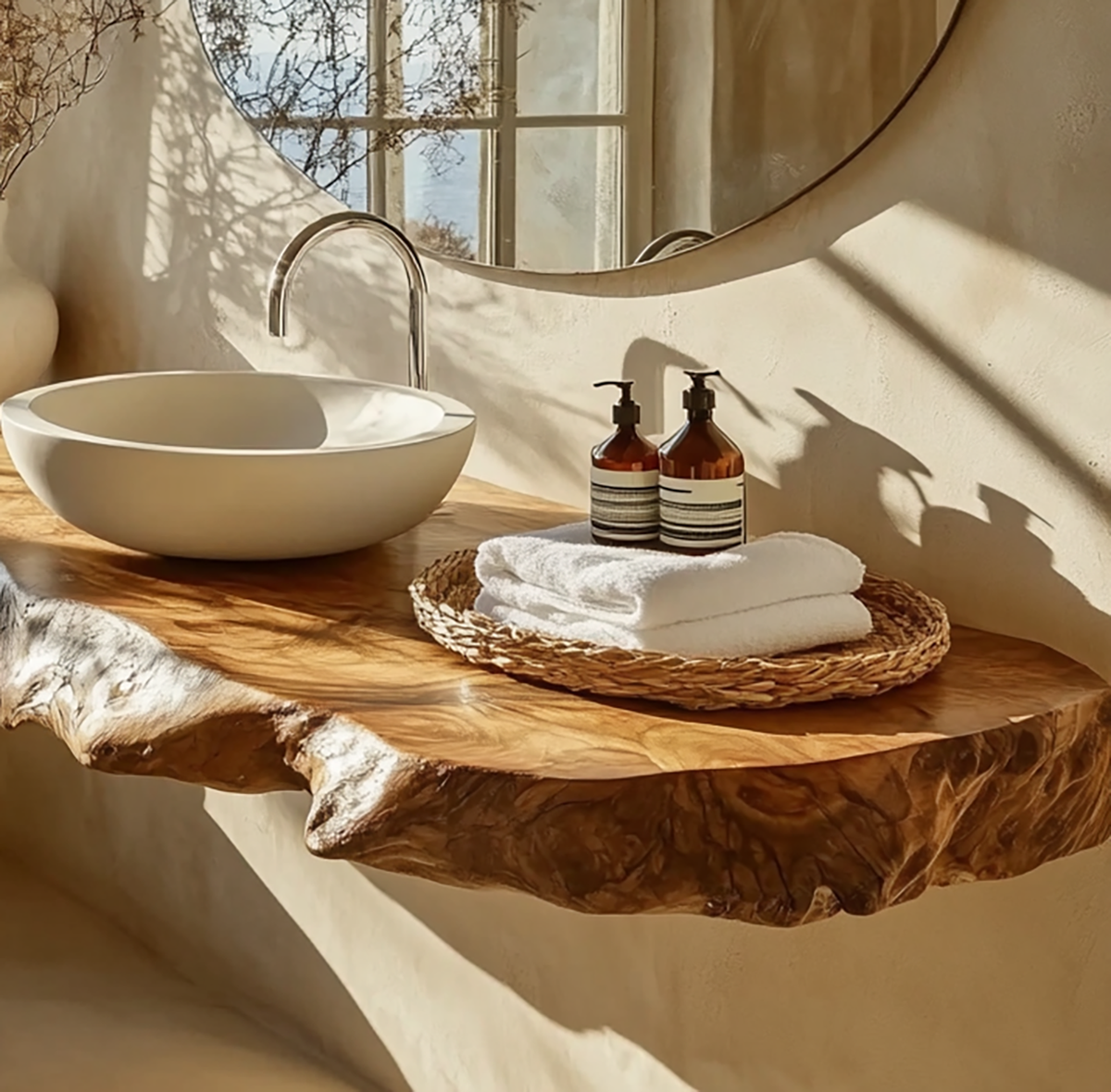 Organic modern bathroom vanity handcrafted from solid wood