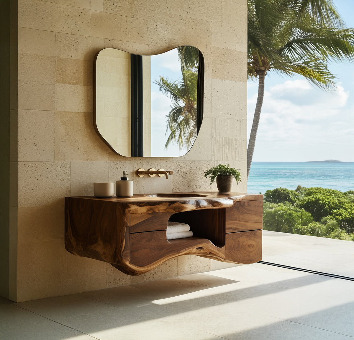 Luxury floating bathroom vanity handcrafted from solid wood