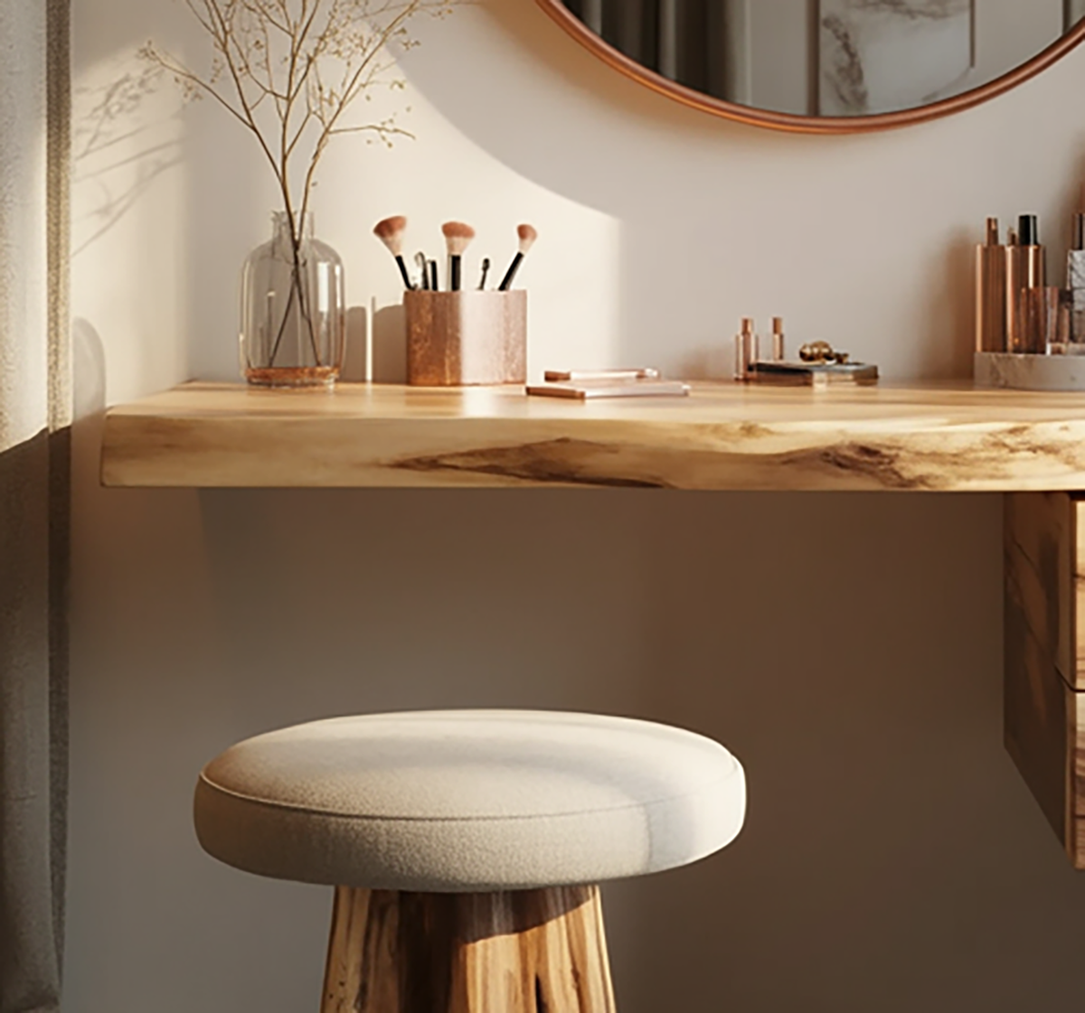 Handcrafted wooden wall-mounted vanity desk for bedroom